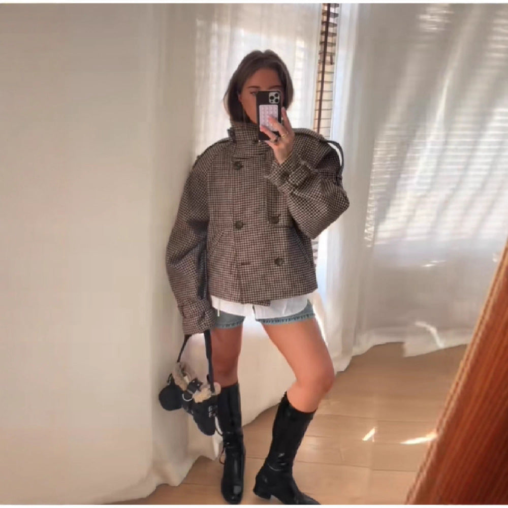Dames Houndstooth Oversized Short Jacket Chic und Stil