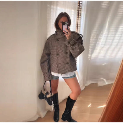 Dames Houndstooth Oversized Short Jacket Chic und Stil
