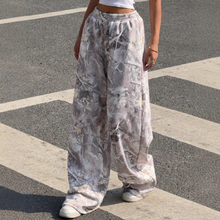 Women Wide Printed Pants with Elastic Waist Chic and Style