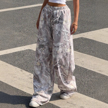 Women Wide Printed Pants with Elastic Waist Chic and Style