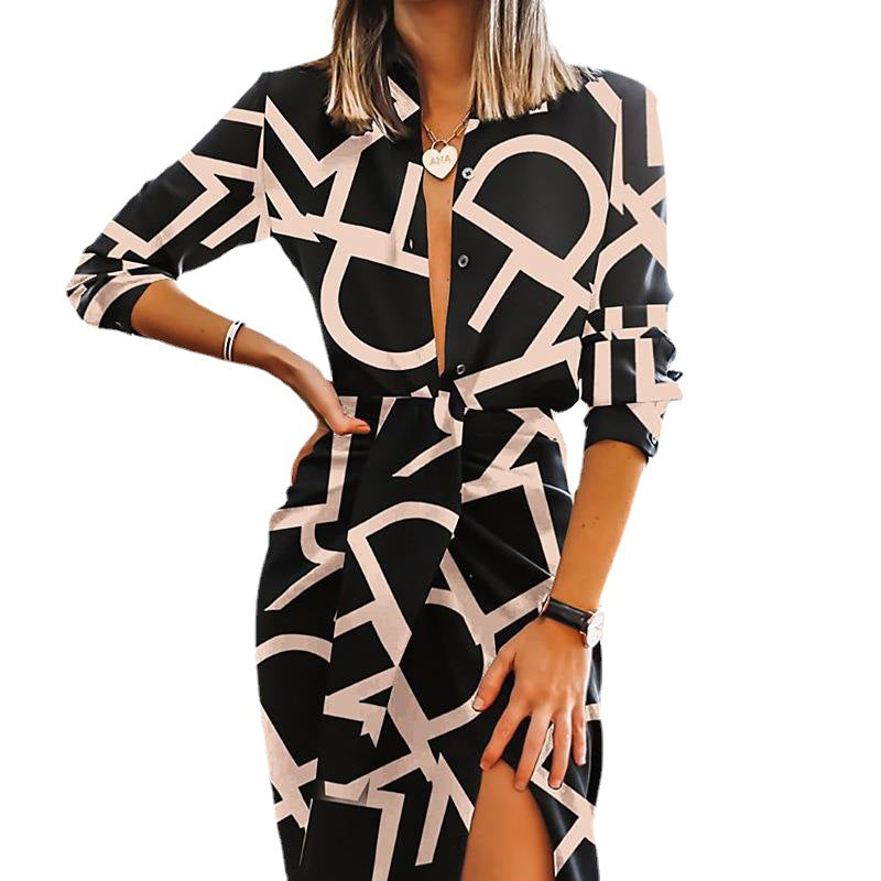 Robe chemise maxi imprimée pour femmes Chic und Stil
