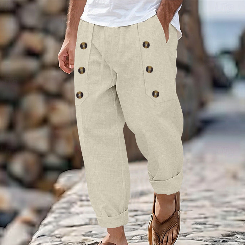 Men's casual cargo pants with practical button details and comfortable pockets Chic and style