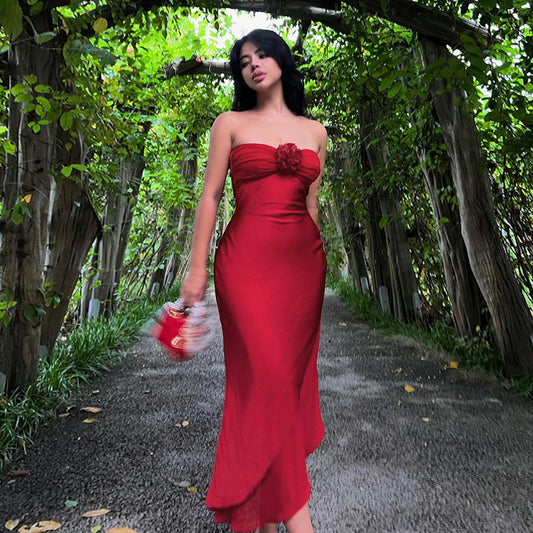 Robe maxi sans bretelles à fleurs ornée Chic und Stil