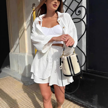 Dames Ensemble de chemise à manches courtes légères et shorts Chic und Stil