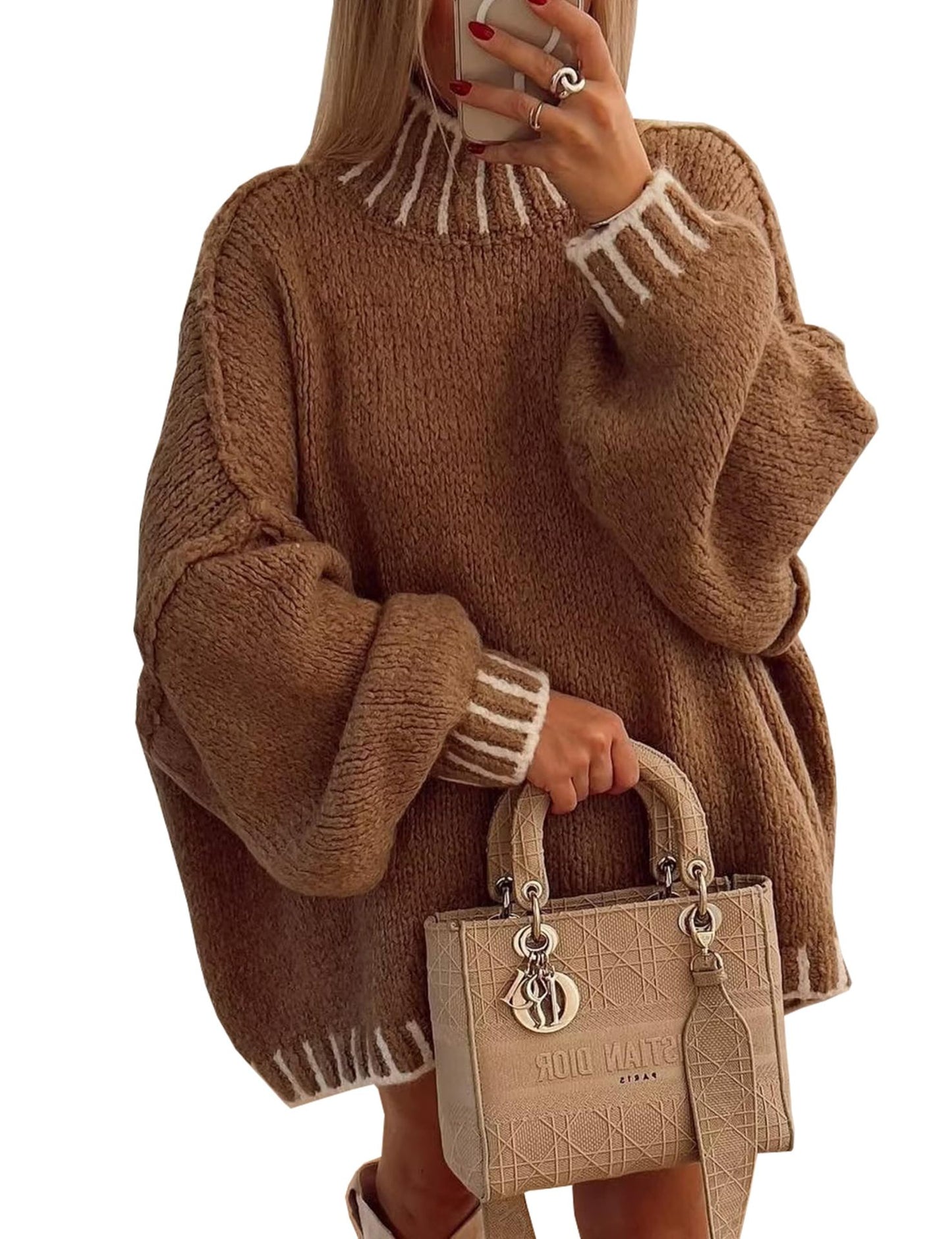 Pull en gros tricot décontracté pour femmes avec motif rayé moderne Chic und Stil