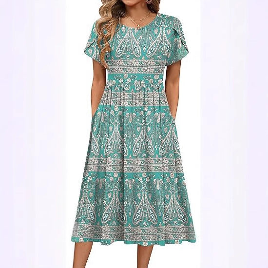 Robe midi pour femmes avec col rond et poches pratiques Chic und Stil