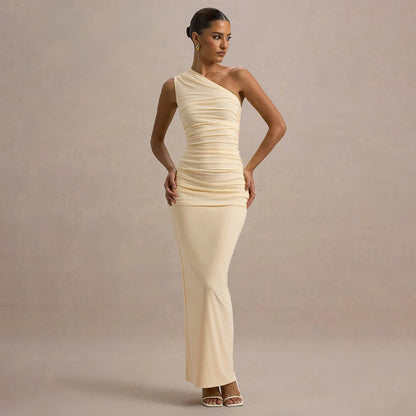 Robe maxi à épaule unique froncée Chic und Stil