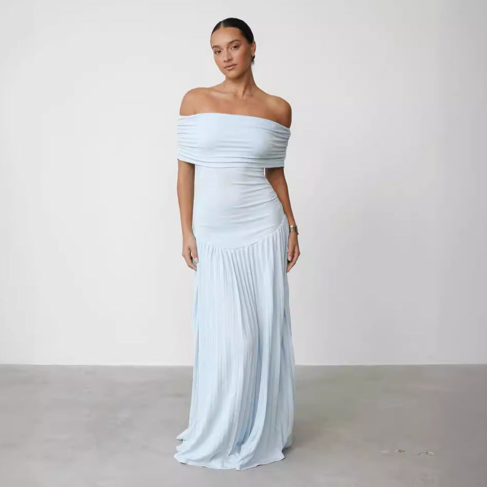 Robes maxi élégantes à épaules dénudées pour femmes avec détails plissés et coupe flatteuse Chic und Stil