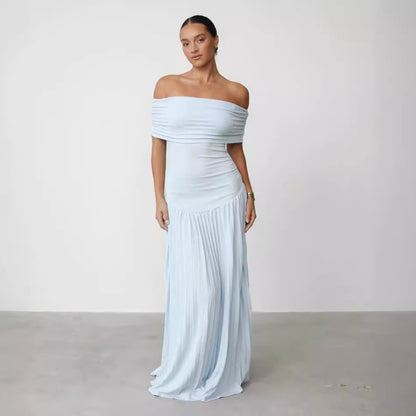 Robes maxi élégantes à épaules dénudées pour femmes avec détails plissés et coupe flatteuse Chic und Stil
