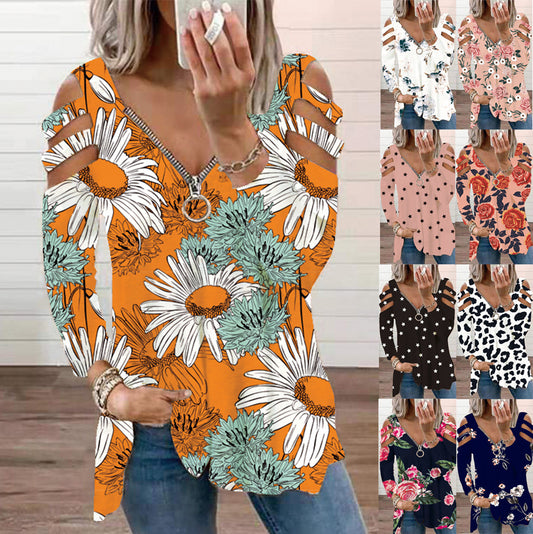 Chemisier pour femmes avec un design floral à découpes et un col en V décontracté Chic und Stil