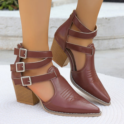 Bottines à talons hauts pour femmes avec des bretelles uniques et un talon décoré Chic und Stil