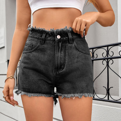 Women's High Waisted Denim Shorts with Frayed Hem Chic und Stil