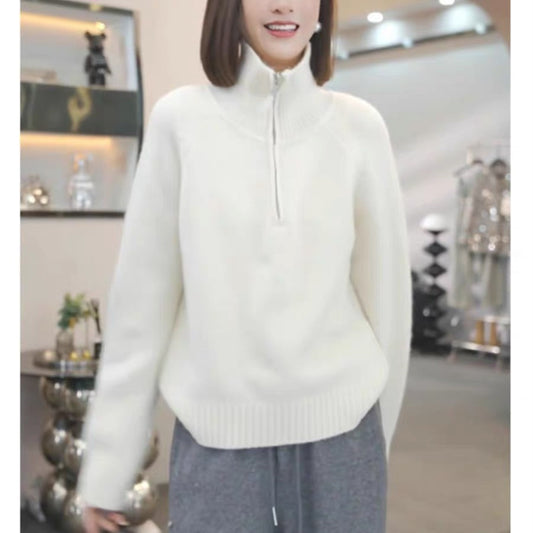 Pull en tricot pour femmes avec col haut et fermeture éclair pratique Chic und Stil
