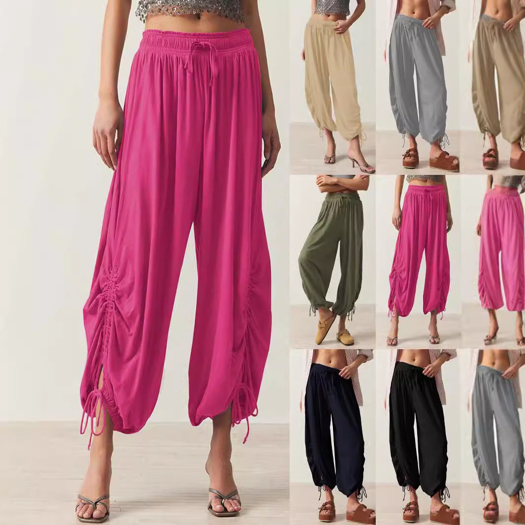 Casual Palazzo pants for women with elastic waist and adjustable ankle bands Chic and Style