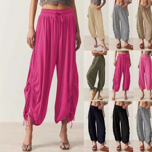 Casual Palazzo pants for women with elastic waist and adjustable ankle bands Chic and Style
