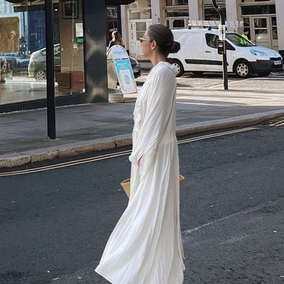 Robe maxi fluide pour femmes avec détails en volants et ceinture élastique Chic und Stil