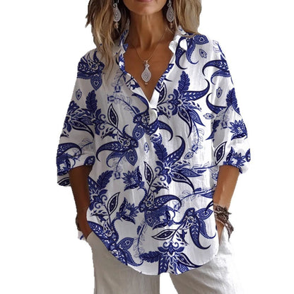 Blouse décontractée pour femmes avec imprimé floral et patte de boutonnage Chic und Stil