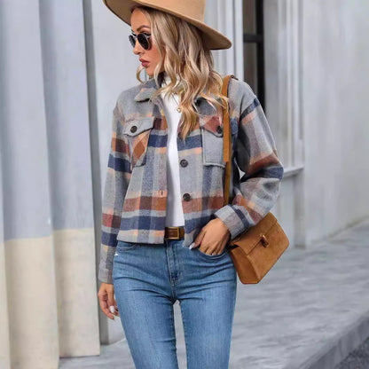 Dames Flanel à Carreaux Veste avec Poches Chic und Stil