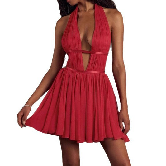 Robe minie femme élégante avec décolleté en V profond et détails de volants raffinés Chic und Stil