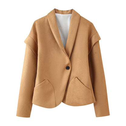 Dames élégante veste en suede avec poches tendance Chic und Stil