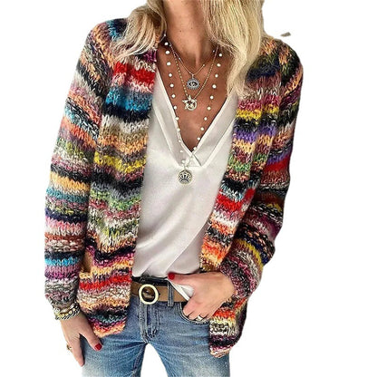 Dames Cardigan ouvert tricoté avec des rayures colorées et une coupe décontractée Chic und Stil