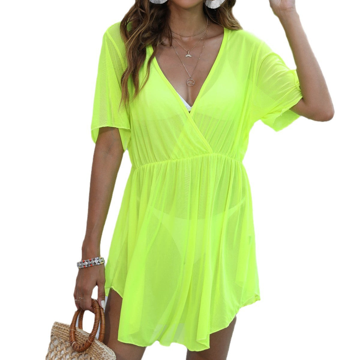 Dames Robe de Plage Transparentes à Décolleté en V Chic und Stil