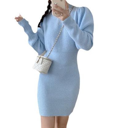 Robe en tricot élégante pour femmes avec silhouette ajustée et manches bouffantes Chic und Stil