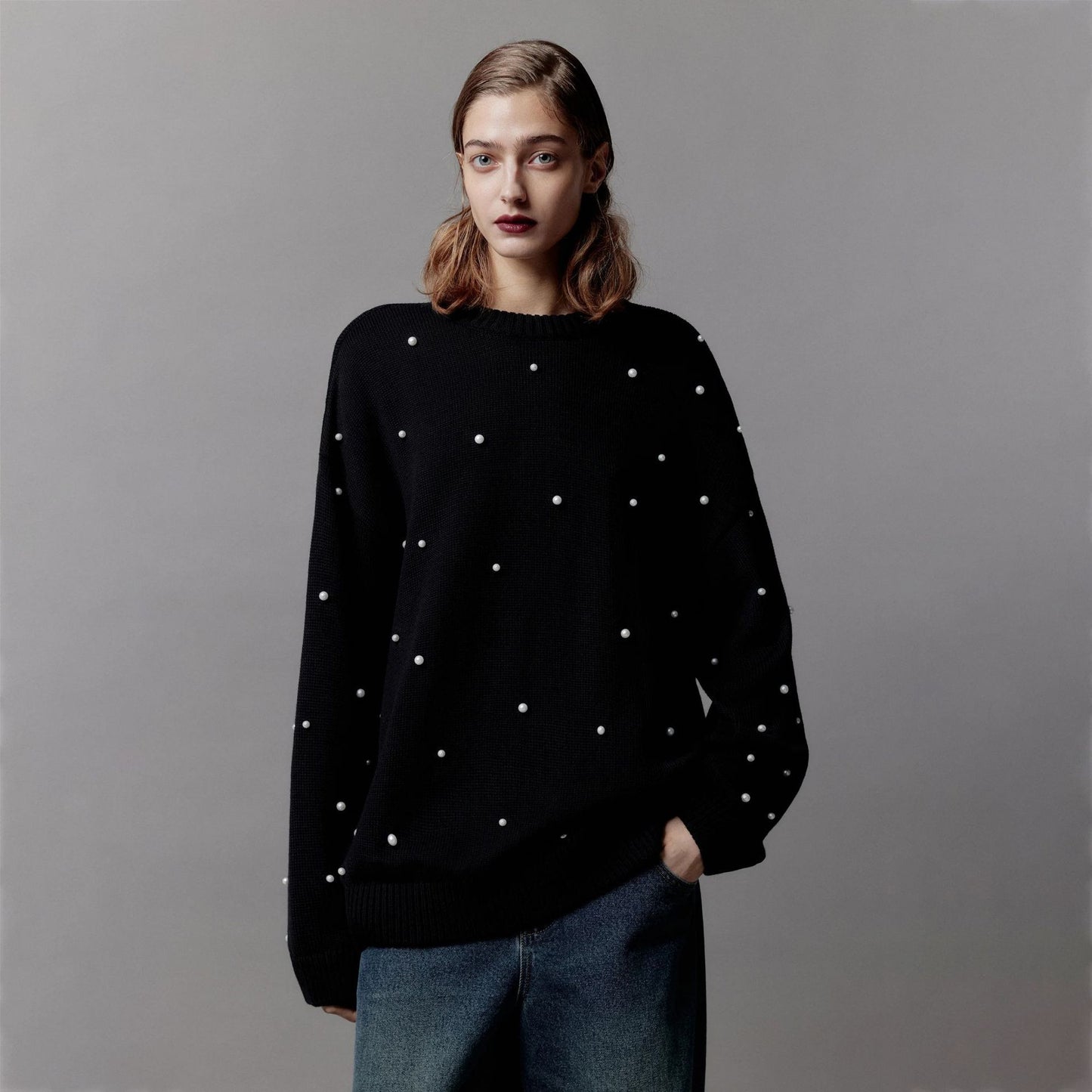 Pull en grosse maille pour femmes avec encolure perlée Chic und Stil