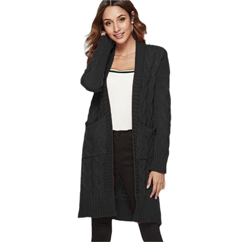 Dames gros tricot cardigan avec poches profondes et motif en relief décoratif Chic und Stil