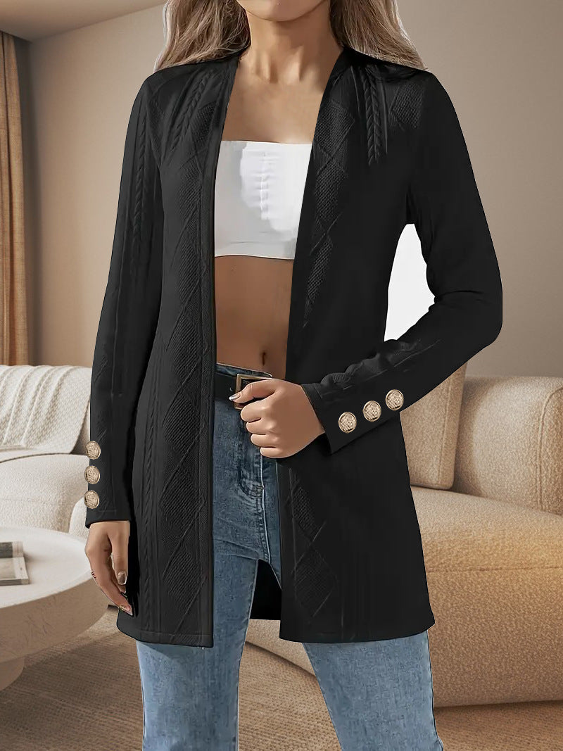 Dames Élégante Longue Veste avec Design Texturé et Détails de Boutons Décoratifs Chic und Stil