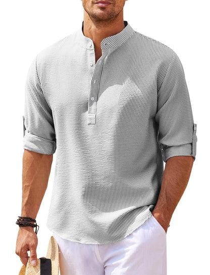Chemise décontractée à manches longues pour homme avec col montant et structure côtelée Chic und Stil