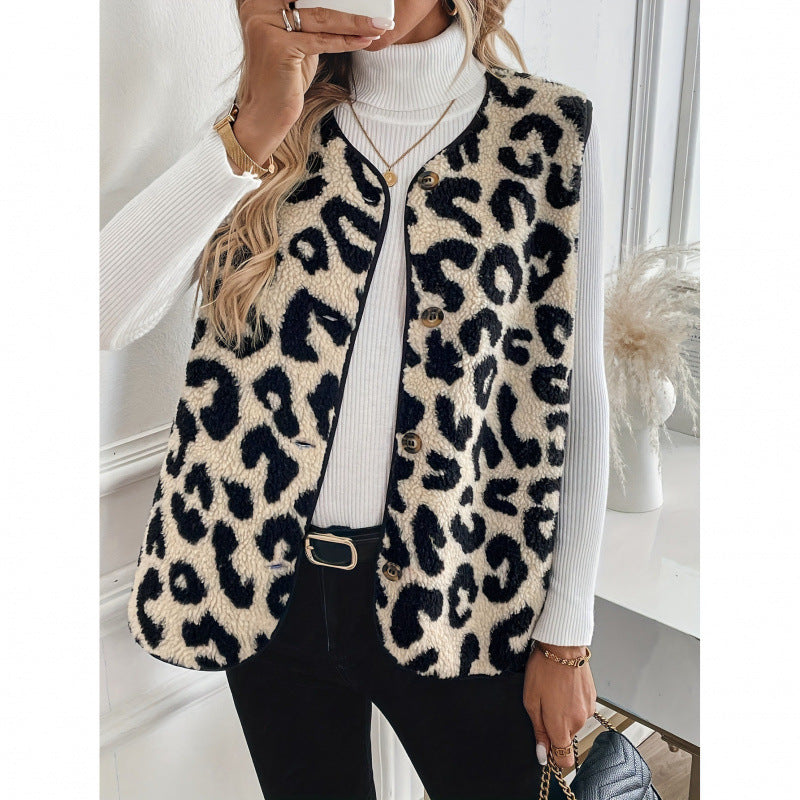 Dames Gilet Douillet avec Motif Léopard Chic und Stil