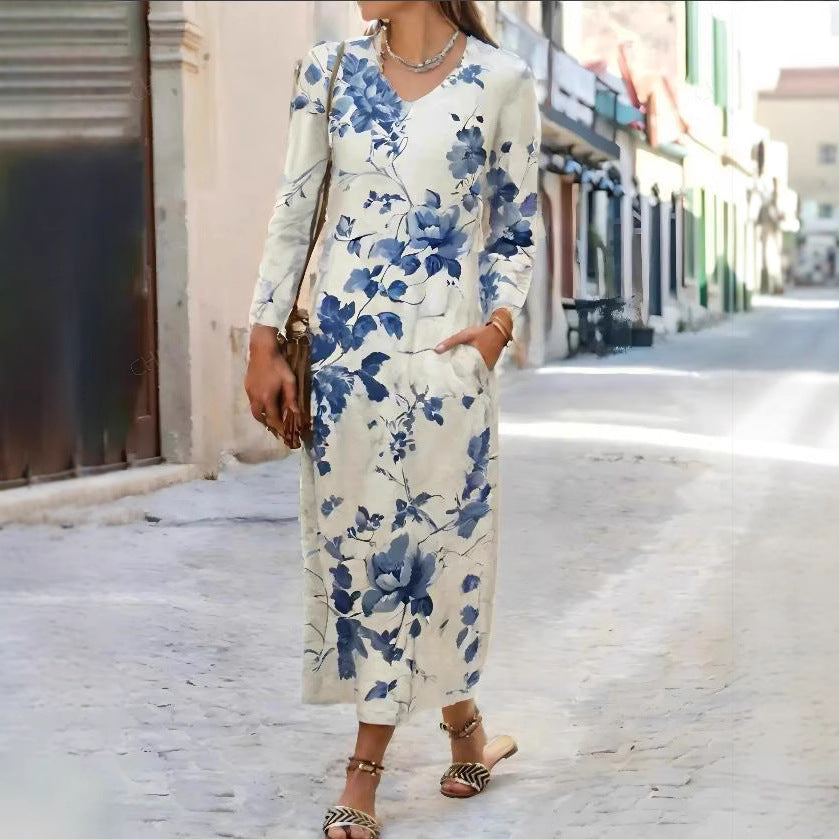 Robe maxi pour femmes avec motif floral vintage et poches pratiques Chic und Stil