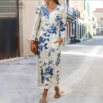 Robe maxi pour femmes avec motif floral vintage et poches pratiques Chic und Stil