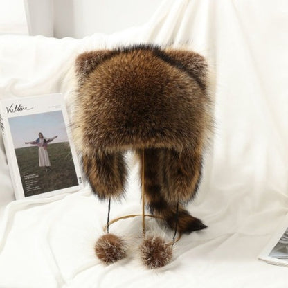 Women Cozy faux fur hat with side pom poms Chic and Style