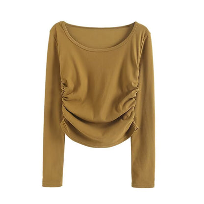 Chemisier à manches longues pour femmes avec fronces élégantes et décolleté bateau Chic und Stil