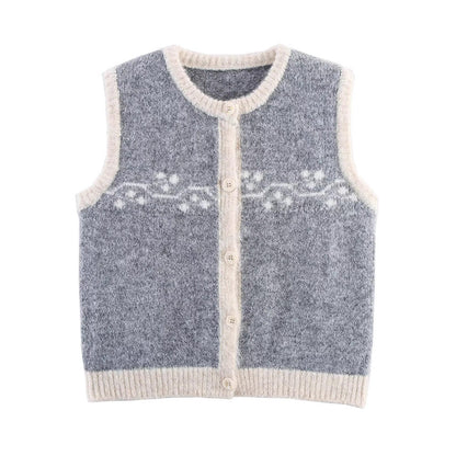 Dame gilet en tricot avec motif floral et détails de boutons Chic und Stil