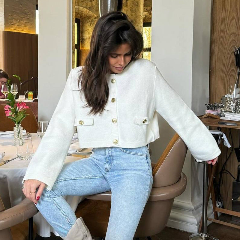 Dames élégant ensemble en tweed avec veste cropped et mini-jupe Chic und Stil