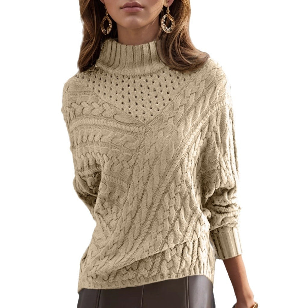 Pull en tricot pour femmes avec col haut et motif en cable détaillé Chic und Stil