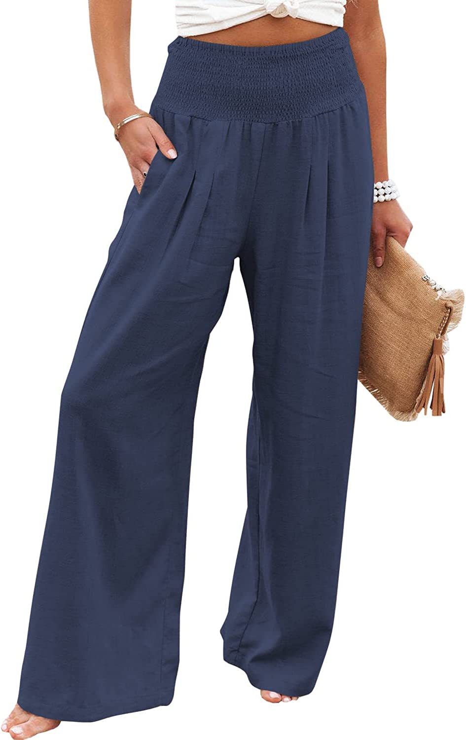 Light linen pants for women with elastic waist and wide fit Chic und Stil