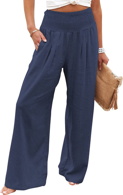 Light linen pants for women with elastic waist and wide fit Chic und Stil