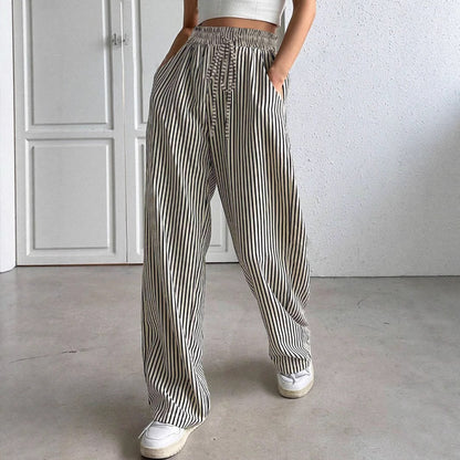 Striped wide pants for women with elastic waist and practical pockets Chic and Style
