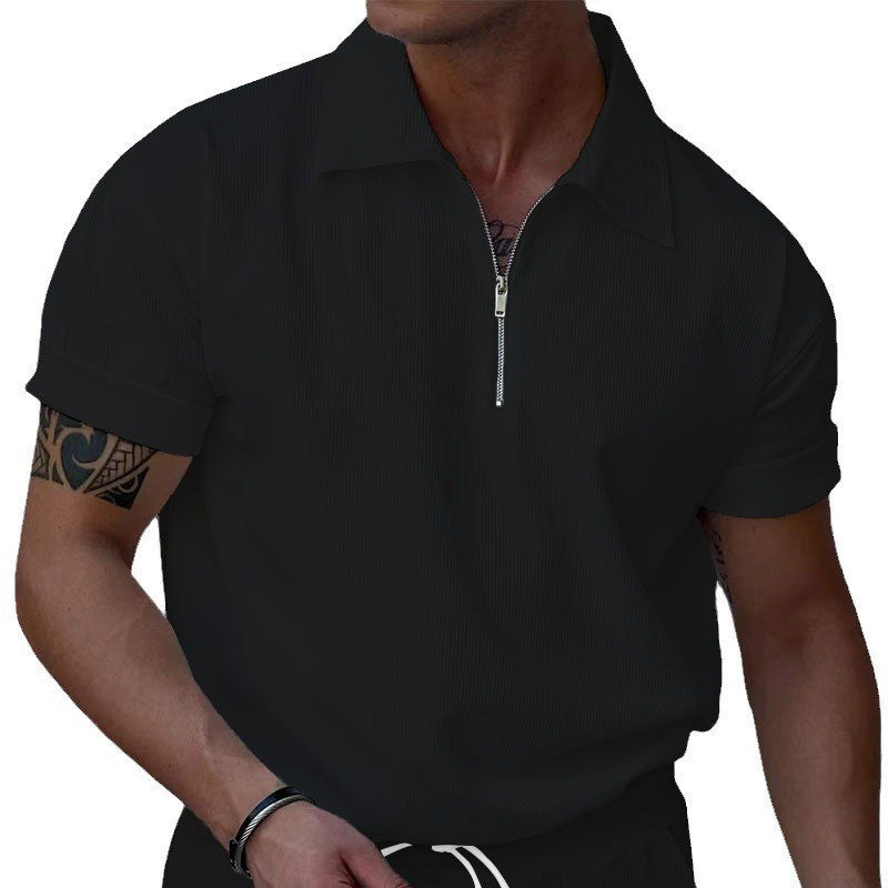 Chemise polo à manches courtes pour hommes avec fermeture éclair et tissu structuré Chic und Stil