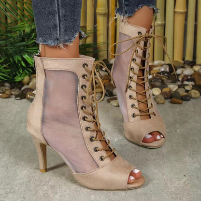Bottes à talons hauts semi-ouvertes pour femmes avec inserts latéraux transparents et lacets Chic und Stil