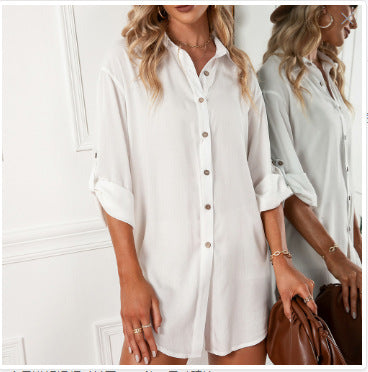 Robe chemise à manches longues pour femmes avec fermeture à boutons cachée Chic und Stil