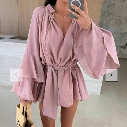 Robe caftan décontractée pour femmes avec des manches volumineuses et une ceinture de taille Chic und Stil