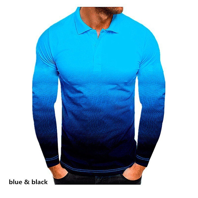 Men's long sleeve polo with a modern gradient of colors and performance material Chic and Style