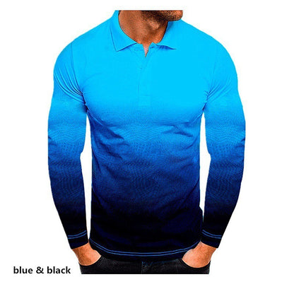 Men's long sleeve polo with a modern gradient of colors and performance material Chic and Style