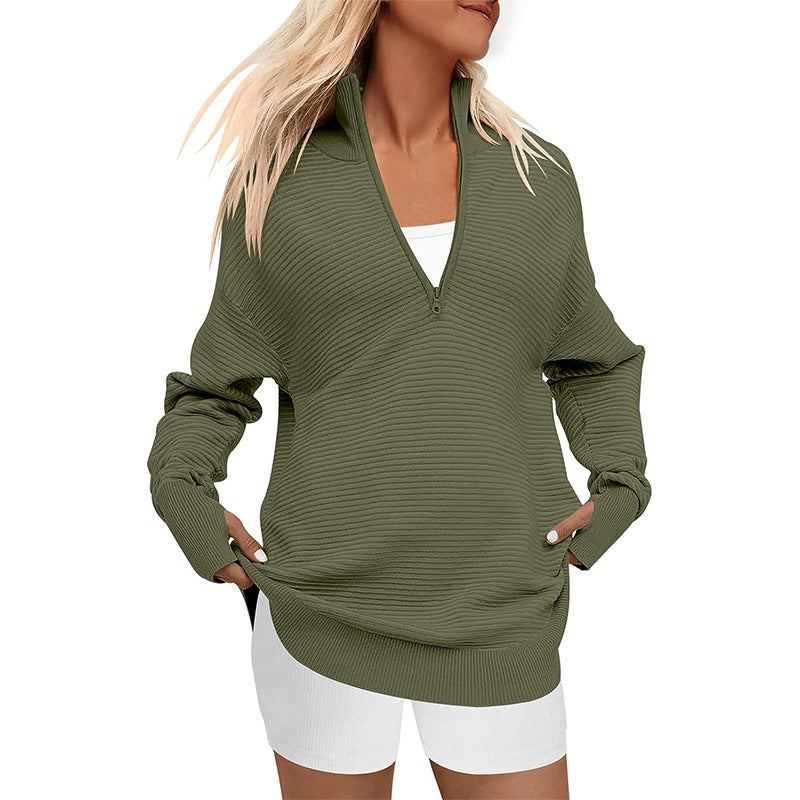 Dames pull zippé de haute qualité avec design texturé Chic und Stil