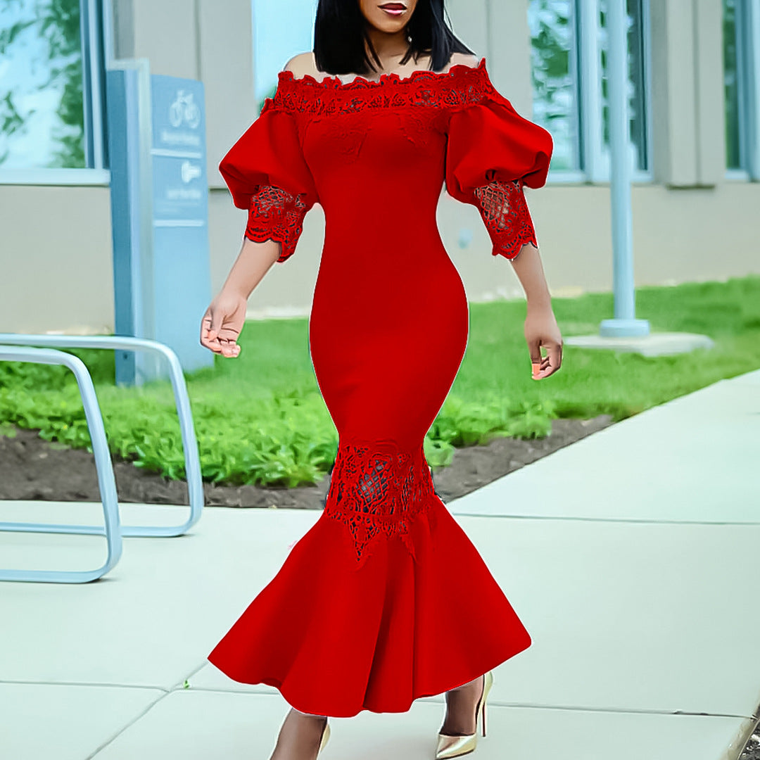 Dames Élégant Robe Fourreau avec Manches en Dentelle Chic und Stil